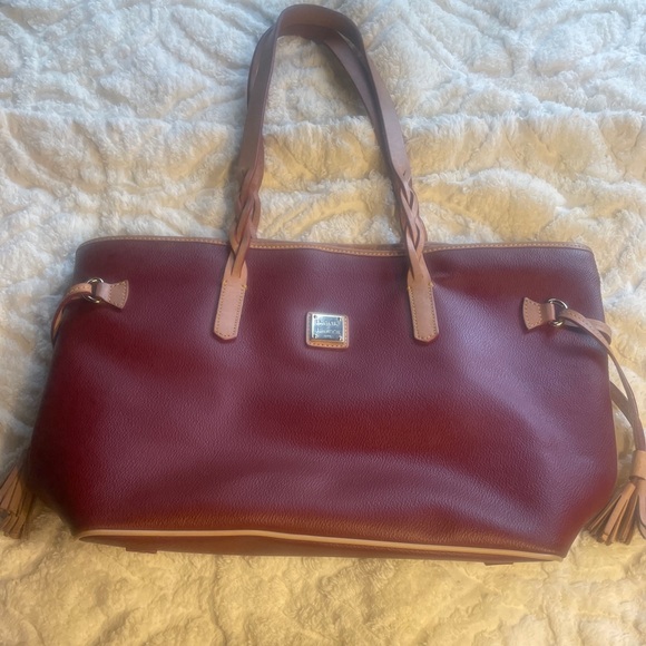 Dooney & Bourke Handbags - Dooney & Bourke Burgundy Tote with Tan Trim and Braided Straps